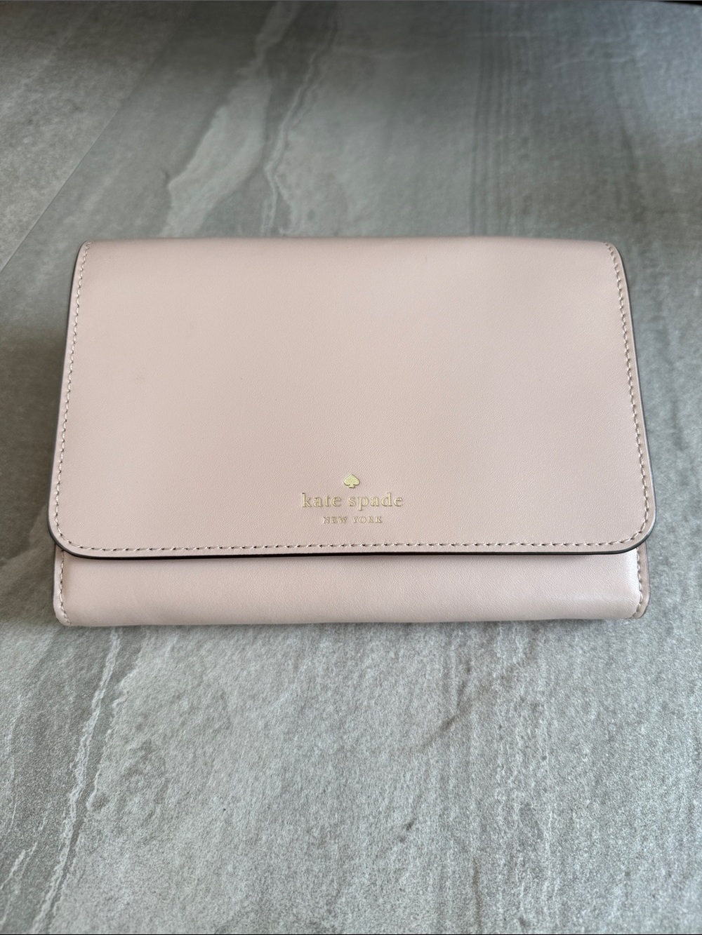 kate spade Pale Pink Leather Flap Wallet with Gold Logo